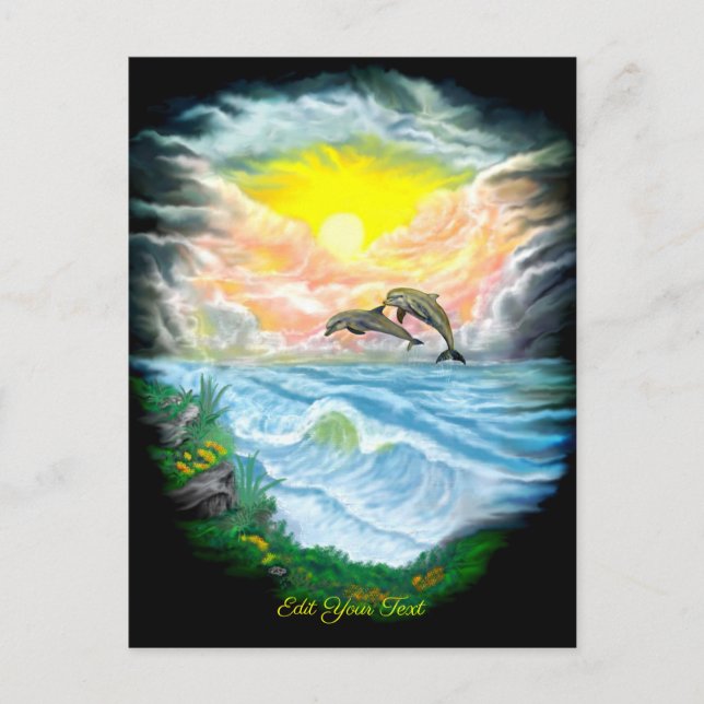 Cartão Postal Golfinhos Jogando ao Sol (Frente)
