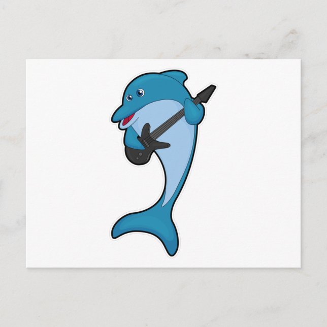 Cartão Postal Golfinhos na Música com Guitarra (Frente)