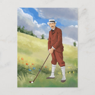 Cartão Postal Golfista antigo no rough