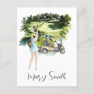 Cartão Postal Golfista no campo de golfe com presentes de nome p