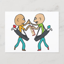 Cartão Postal Golfistas Baldes Argumentando Sobre Um Pente