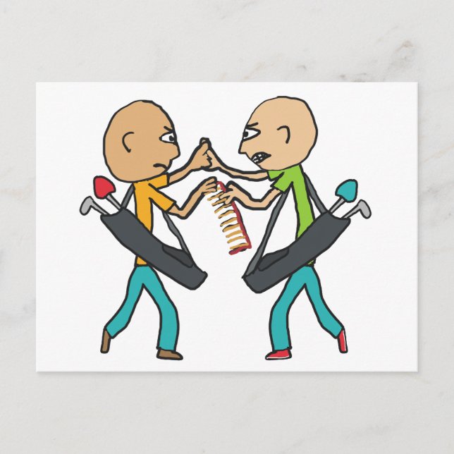 Cartão Postal Golfistas Baldes Argumentando Sobre Um Pente (Frente)