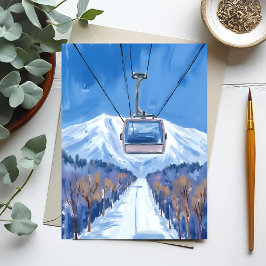 Cartão Postal Gôndola de Esqui Montanha de Neve Aquarela