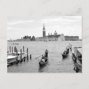 Cartão Postal Gondolier preto e branco em Veneza