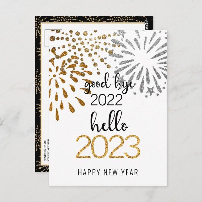 Cartão Postal Good Bye 2022 Hello 2023 Business Festive Firework (Frente/Verso)