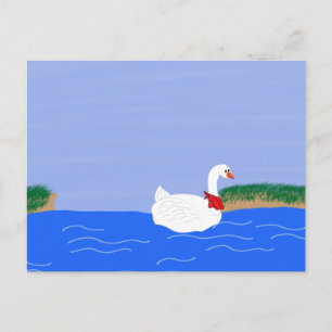 Cartão Postal Goose White em Lake Cartoon Art