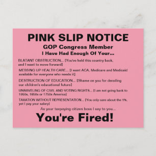 Cartão Postal GOP Congress Pink Slip Notice Postcard