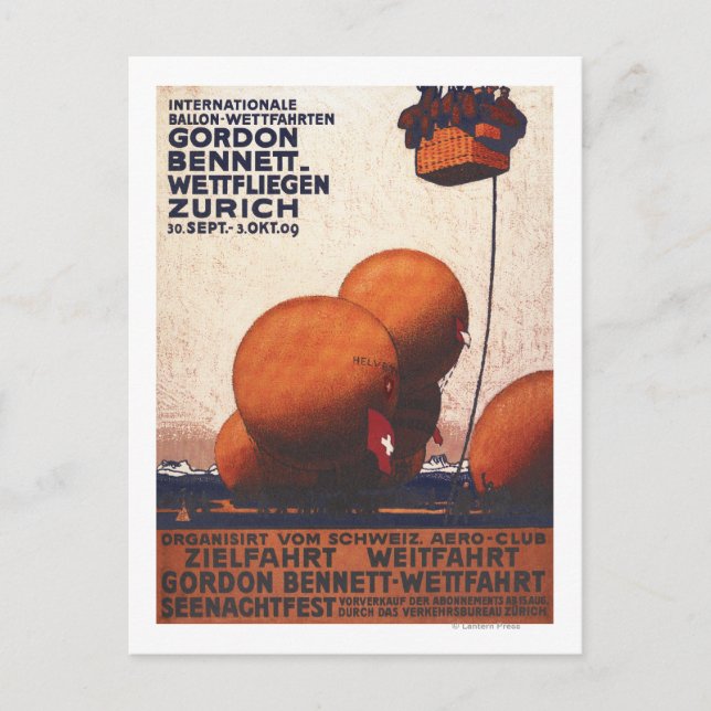 Cartão Postal Gordon Bennett Hot-Air Balloon Race Poster (Frente)