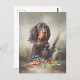 Cartão Postal Gordon setter com faisões, Art