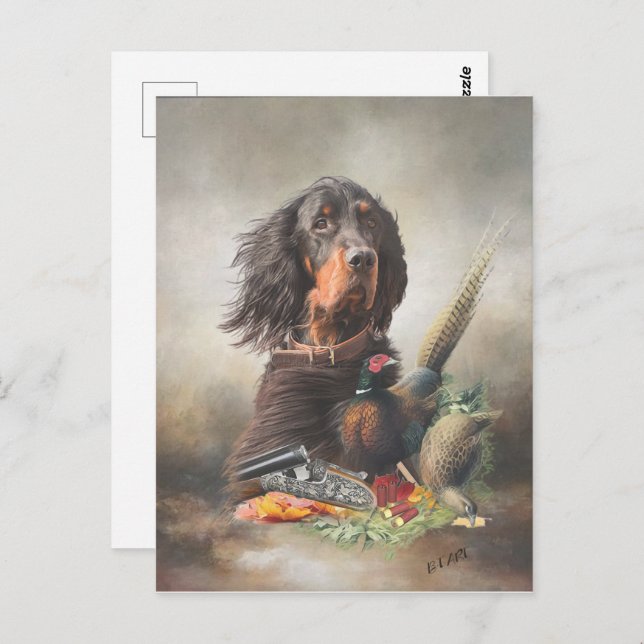 Cartão Postal Gordon setter com faisões, Art (Frente/Verso)