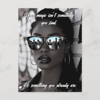 Cartão Postal Gorgeous Woman in City with Sunglasses and Quote