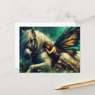 Cartão Postal Gorgeth Fairy dormindo em um cavalo