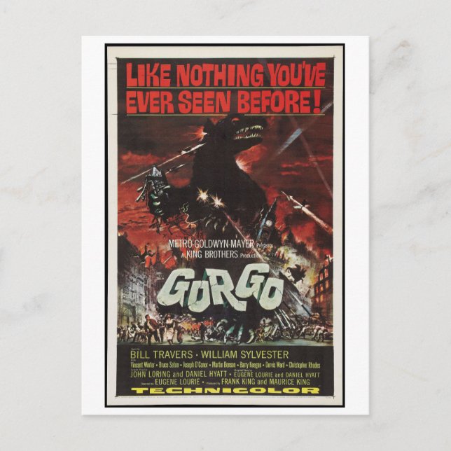 Cartão Postal Gorgo 1961 Ficha de Horror Sci Fi Retro (Frente)