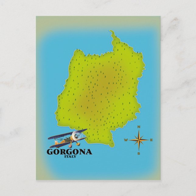 Cartão Postal Gorgona Itália mapeia poster de viagens. (Frente)