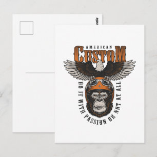 Cartão Postal Gorila Americano Águia de Motocicleta Vintage Bike