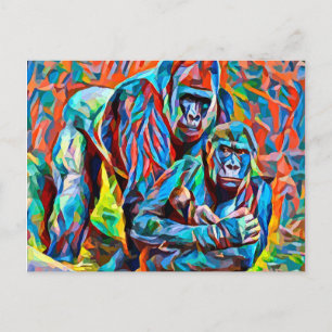 Cartão Postal Gorilla Ape Family Abstrato animais de arte selvag