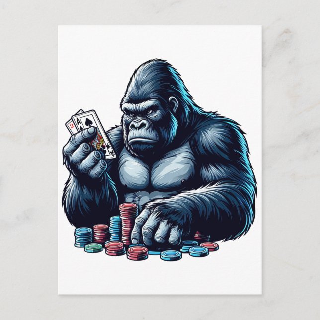 Cartão Postal gorilla ape jogando cartas jogando pôquer casino (Frente)