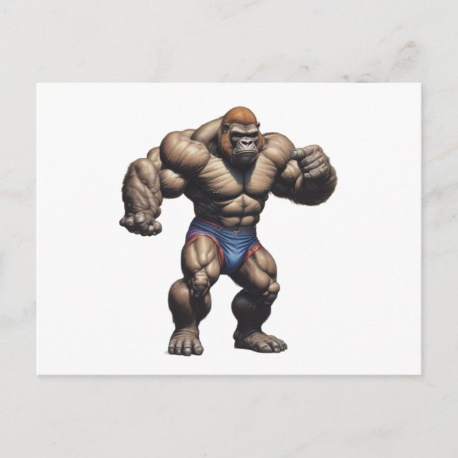 Cartão Postal Gorilla Bodybuilder Pop Art Cartoon Drawing (Frente)