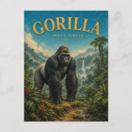 Cartão Postal Gorilla Névoa Selva Aquarela GeoSaga