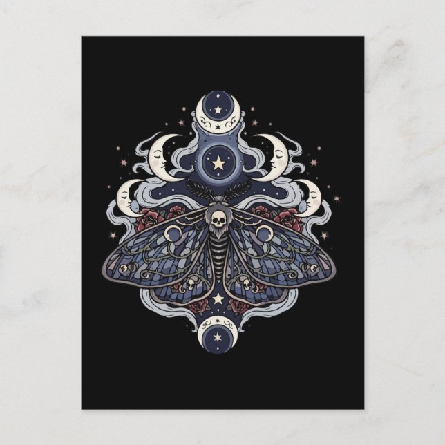 Cartão Postal Gothic Death Moth and Moon Phases (Frente)