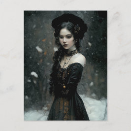 Cartão Postal Gothic Girl in winter. Snowing.