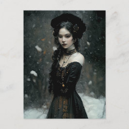 Cartão Postal Gothic Girl in winter. Snowing.