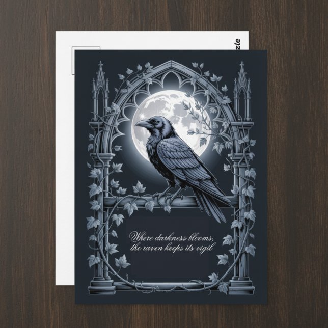 Cartão Postal Gothic Raven Moon Dark Academia (Dark raven postcard)