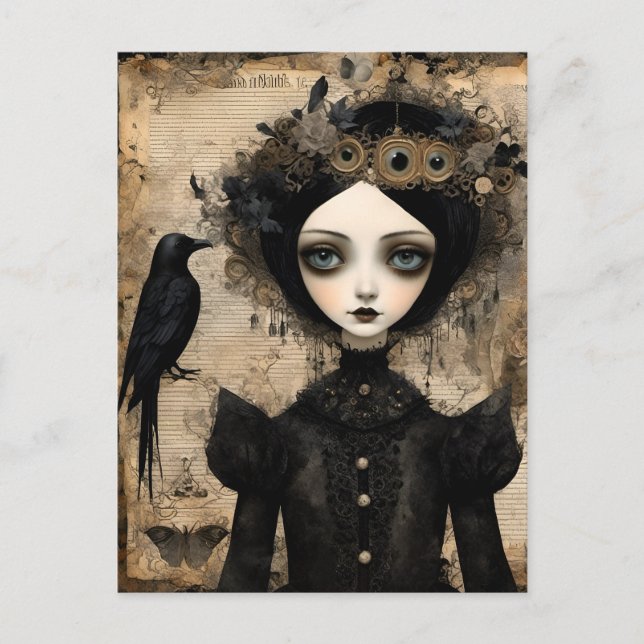 Cartão Postal Gothic Raven Princess Collage (Frente)