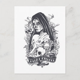 Cartão Postal Gothic Sugar Skull Woman Tattoo Art