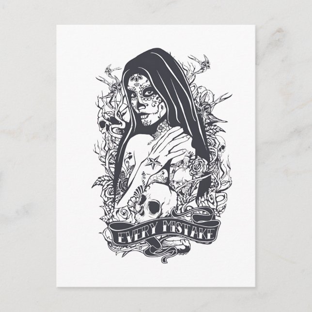 Cartão Postal Gothic Sugar Skull Woman Tattoo Art (Frente)