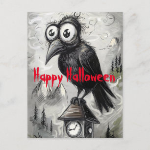Cartão Postal Gótica Black Crow & Tower Spooky Festa de Hallowee
