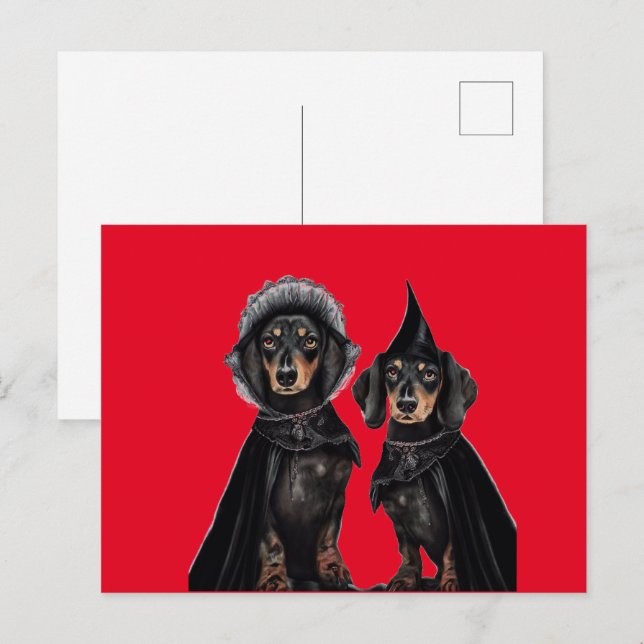 Cartão Postal Gótica Dachshund Halloween (Frente/Verso)