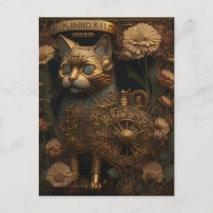 Cartão Postal Gótica Gótica de Gato Steampunk