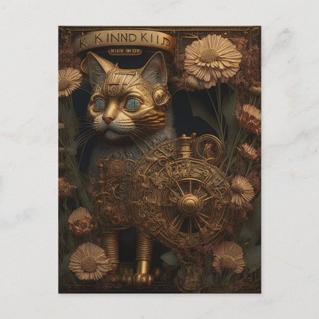 Cartão Postal Gótica Gótica de Gato Steampunk (Frente)