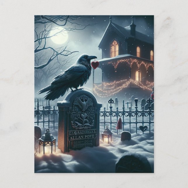Cartão Postal Gótica Nunca mais Raven no Natal de Poe Gravestone (Frente)