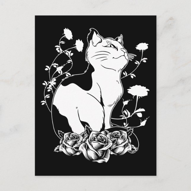 Cartão Postal Gótica Rosas Gótica Gatinho Gótico de Pastel Gatin (Frente)