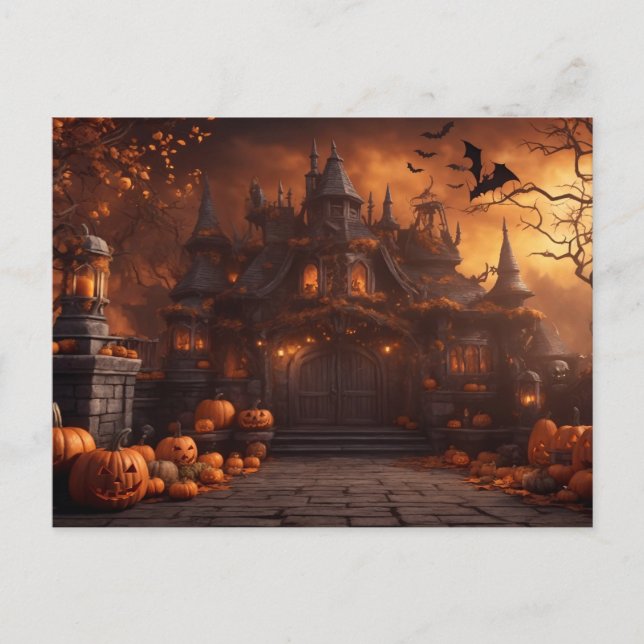 Cartão Postal Gótica Spooky Halloween House Mansão Assustadora (Frente)