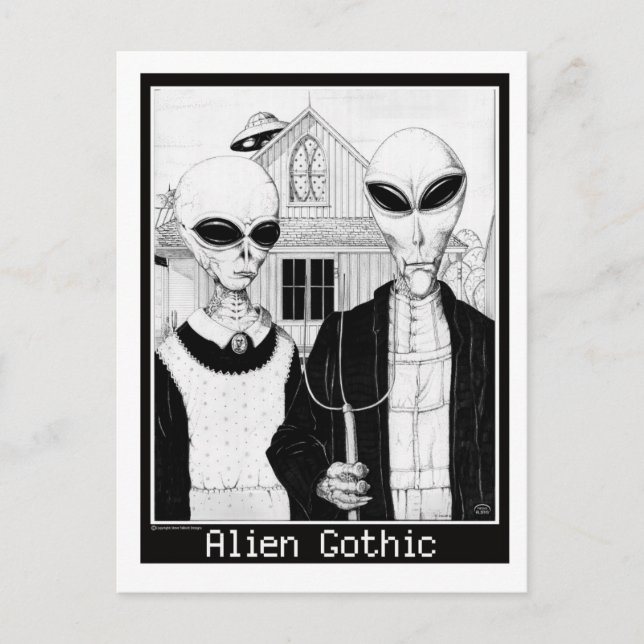 Cartão Postal Gótico Americano, Retratos de Alienígena, Aliens (Frente)