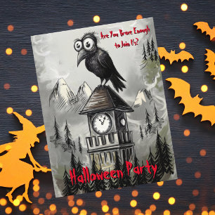 Cartão Postal Gótico Caprichoso Corvo Divertido Halloween Assomb