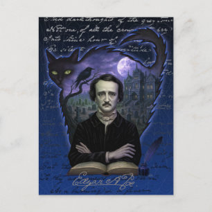 Cartão postal gótico de Edgar Allan Poe com corvo