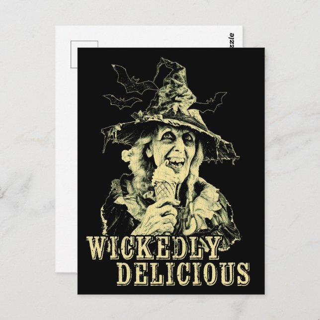 Cartão Postal Gótico de Verão, bruxa mimada com sorvete (Frente/Verso)