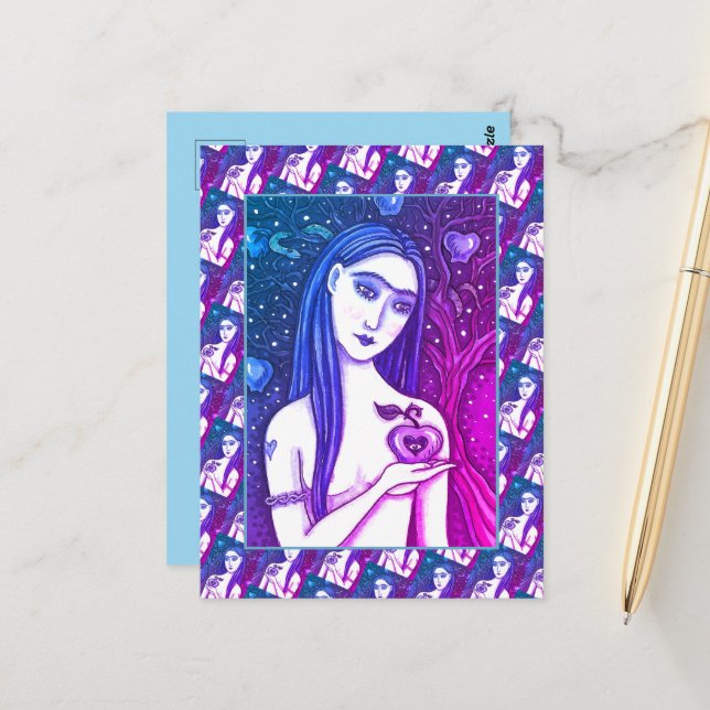 CARTÃO POSTAL GÓTICO EVE, LADO ESCURO DA EDEN, MAÇÃ E SERPENTE (Frente/Verso In Situ)