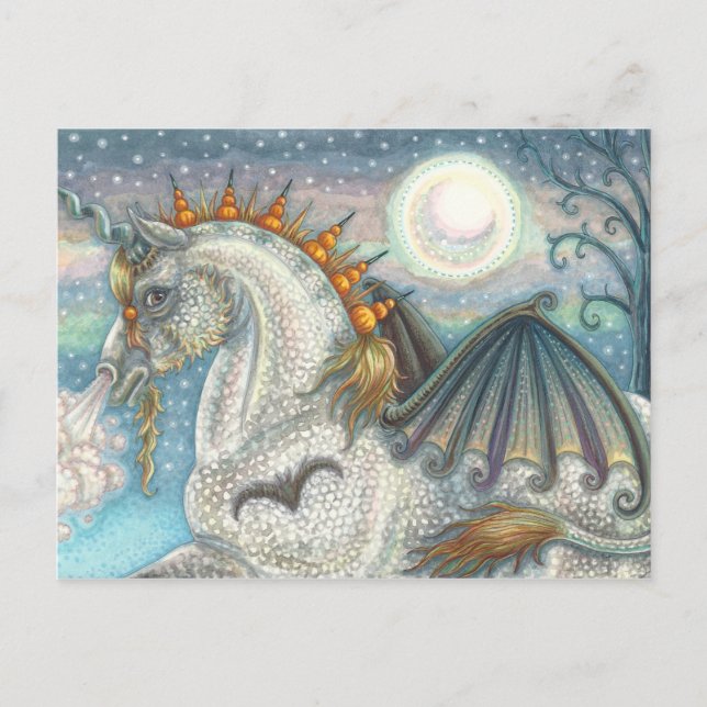 CARTÃO POSTAL GÓTICO HALLOWEEN UNICORN COM ASAS DE BATALHO, CAVA (Frente)