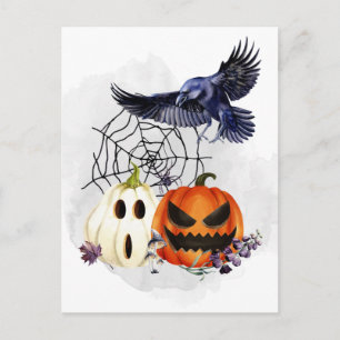 Cartão Postal Gótico Raven Crow Pumpkins
