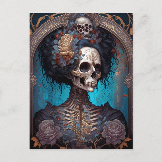 Cartão Postal Gótico Skeleton Skull Woman Gothic (Frente)