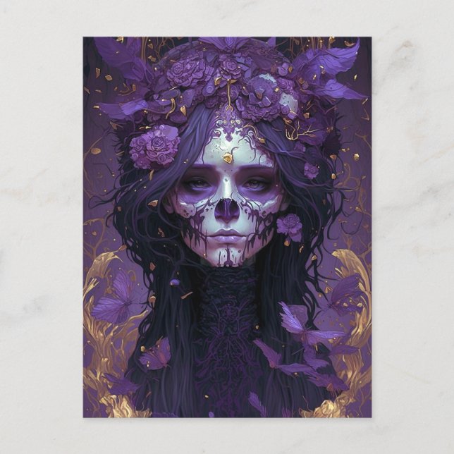 Cartão Postal Gótico Skull Woman Dark Fantasy Art (Frente)