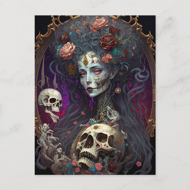 Cartão Postal Gótico Skull Zombie Mulher Gótica (Frente)