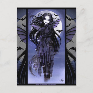 Cartão Postal Gótico Vampiro Bat Fairy Purple Moon Morgan Postca