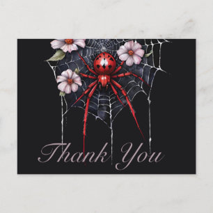 Cartão Postal Gótico Vermelho e Preto Floral Teia de Aranha Obri