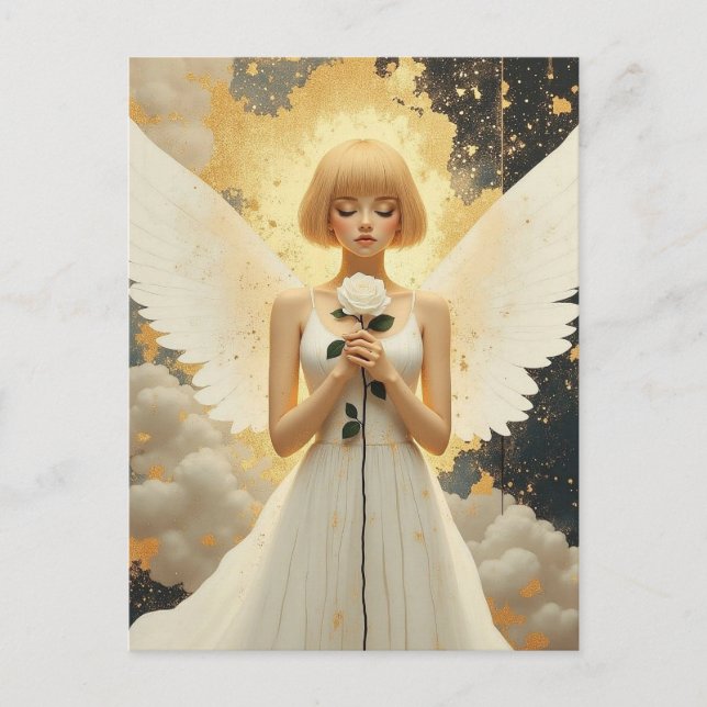 Cartão Postal Graça Celestial | Anjo Bonito e Rosa  (Frente)